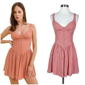 Reformation | Wynn Gingham Plaid Print Red White V Neck Sexy Summer Mini Dress 6